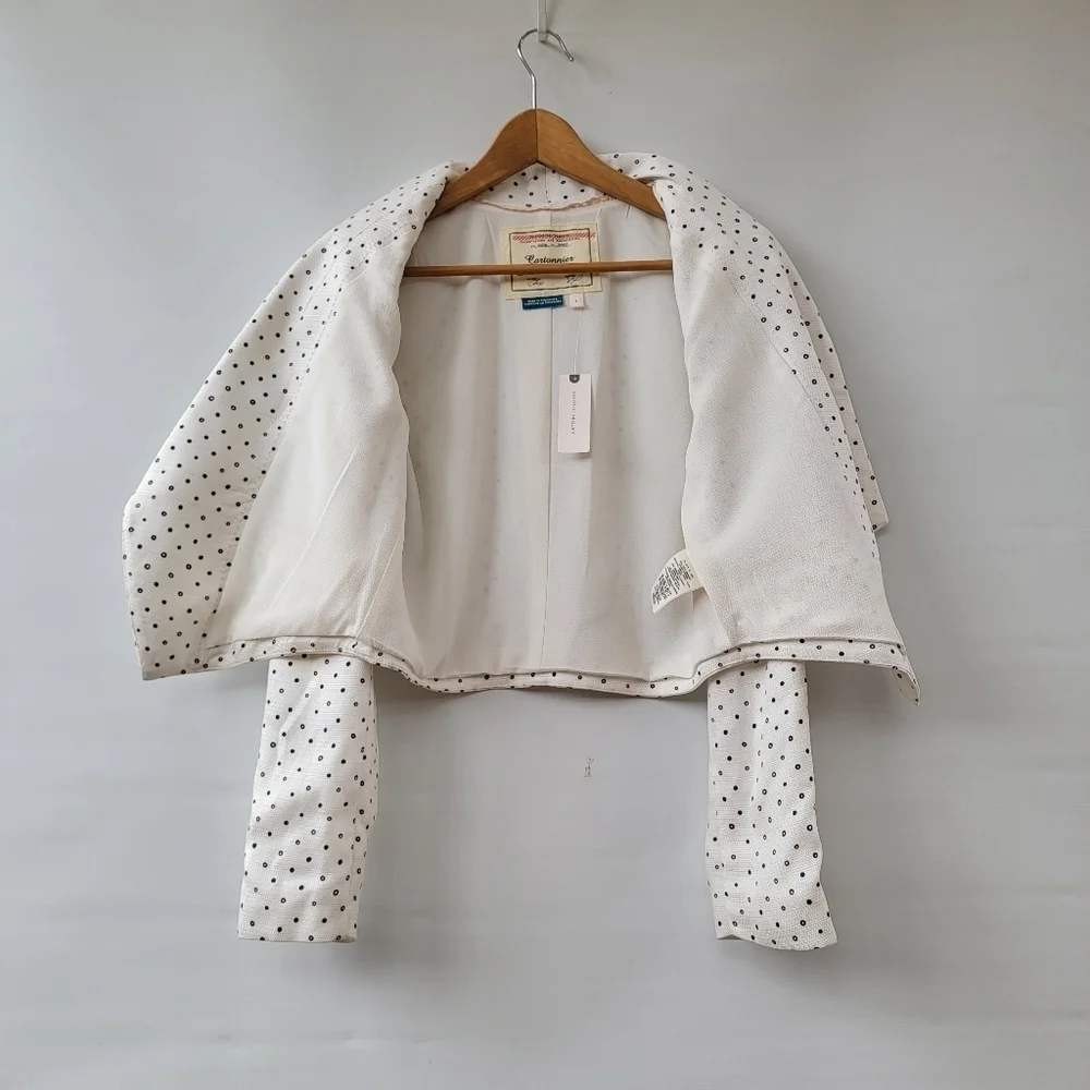 Anthropologie Cartonnier Polka Dot Blazer Size Small White Blue Bolero Jacket